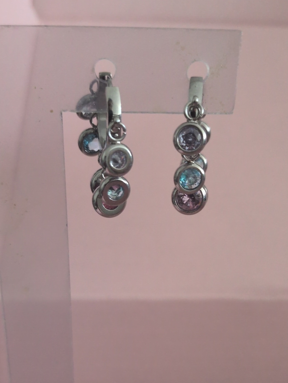 Brand New Stainless Steel Multi-Stone Dangle Earrings - Pastel Blue & Lavender